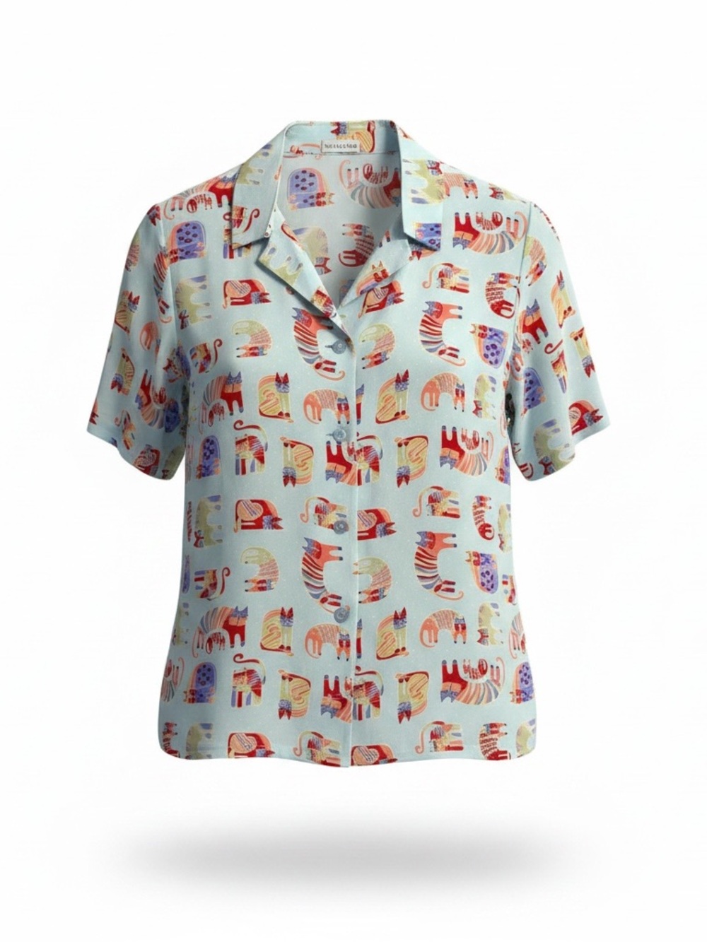 VTG Laurel Burch Trillion Silk Cat Blouse Size Medium